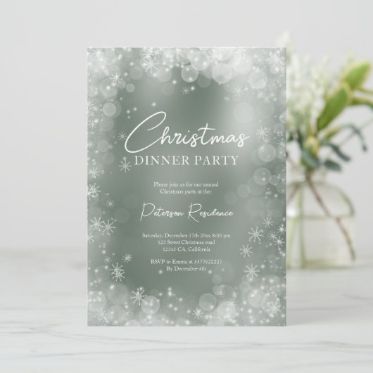 Invitation Festif vert blanc neige élégant Noël (Debout devant)