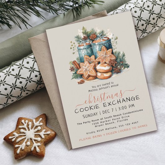Invitation Festif Watercolor Cookie Exchange Party