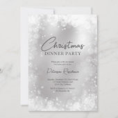 Invitation Festin argent blanc neige élégante chic Noël (Devant)