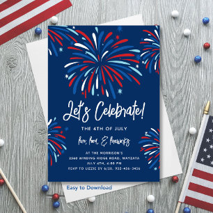 Invitation Festin Fun Patriotic Fireworks 4 juillet Fête