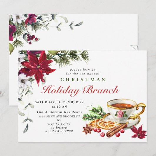 Invitation Festin Poinsettia Noël (Devant / Derrière)