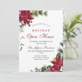 Invitation Festin Poinsettia Noël Maison ouverte (Debout devant)