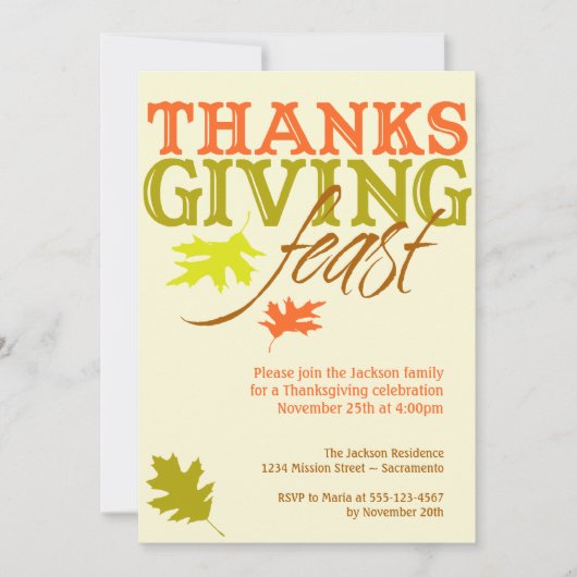 Invitation Festin rouge-brun en baisse de thanksgiving de (Devant)
