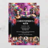 Invitation Festival carnaval spectacle feu d'artifice violet  (Devant / Derrière)