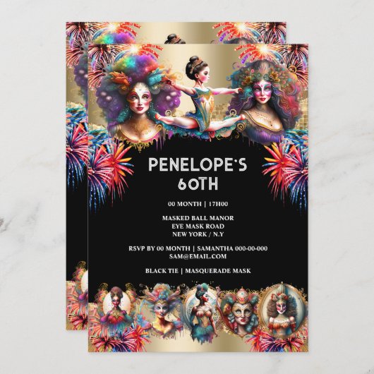 Invitation Festival carnaval thème de fête pyrotechnique dans (Devant / Derrière)