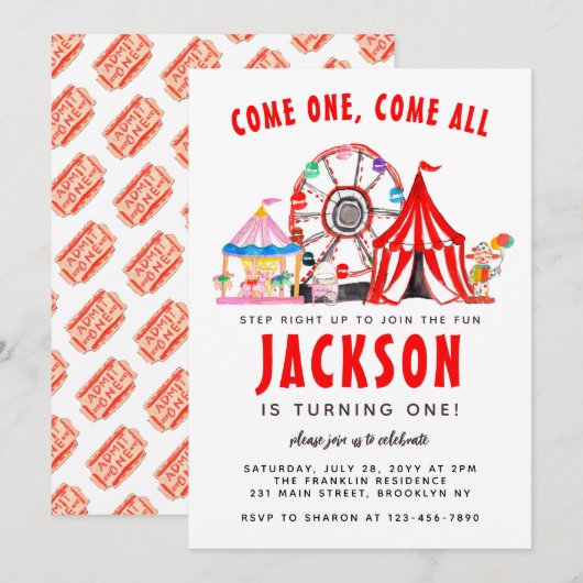 Invitation Festival Carnival Circus Show Party Enfant Anniver (Devant / Derrière)