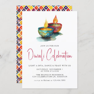 Invitation Festival d'aquarelle moderne Diya Diwali