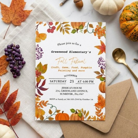 Invitation Festival d'automne bonfire School Community Event