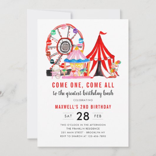 Invitation Festival de cirque du Carnaval moderne Spectacle E (Devant)