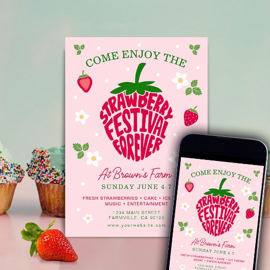 Invitation Festival de la Fraise Forever Mignon Personnalisab