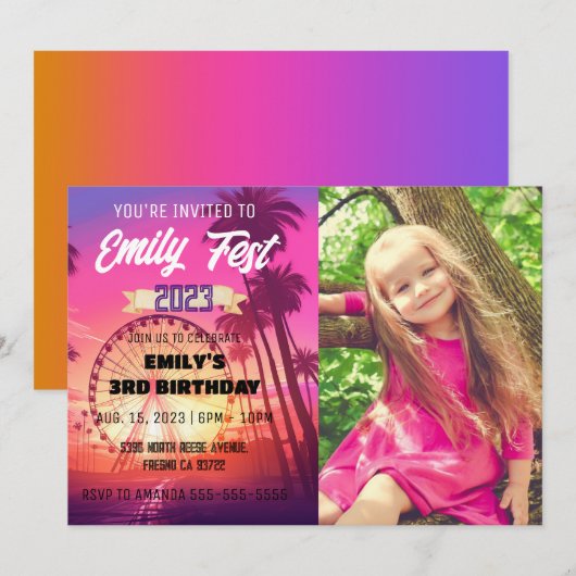 Invitation Festival de musique rose Fest Photo Anniversaire (Devant / Derrière)