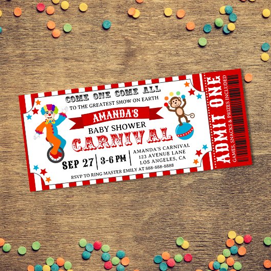 Invitation Festival du Carnaval de cirque Baby shower