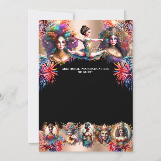 Invitation Festival spectacle coloré feu d'artifice carnaval (Dos)