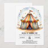 Invitation Festival Whimsical pour enfants Cirque Anniversair (Devant / Derrière)