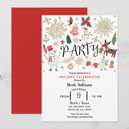 Invitation Festivale Whimsical mignonne Noël Fête de Noël (Devant / Derrière)