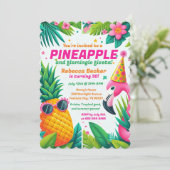 Invitation Festive Anniversaire ananas et Flamant rose Fiesta (Debout devant)
