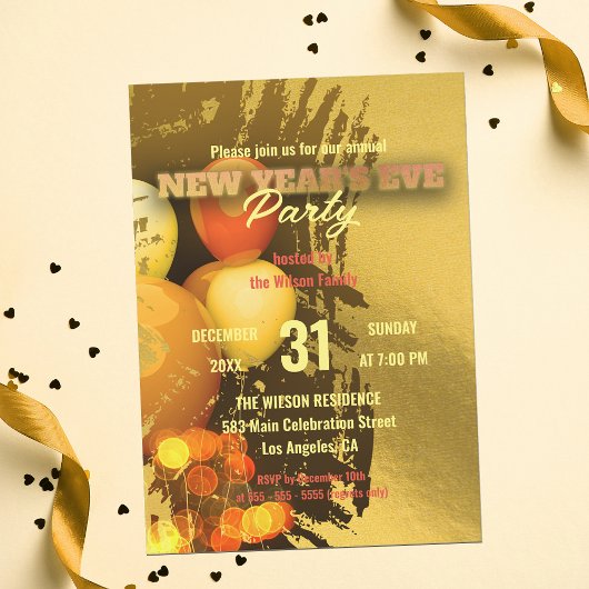 Invitation Festive Ballons éclaire Confetti Réveillon du Nouv