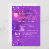 Invitation Festive Ballons violet et rose Confetti Sweet 16 (Devant)