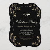 Invitation Festive Black Gold Fête de Noël (Devant / Derrière)