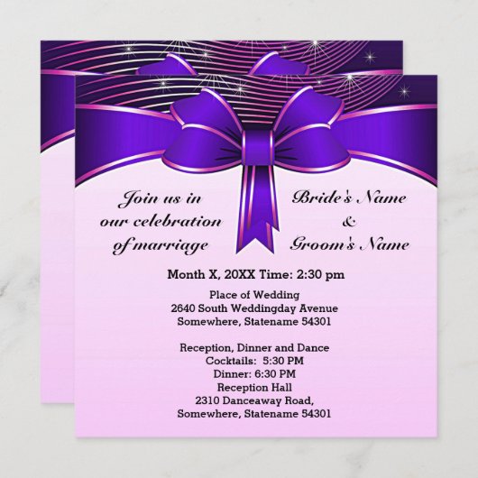 Invitation Festive Blue Ribbon Mariage 5,25 pouces (Devant / Derrière)