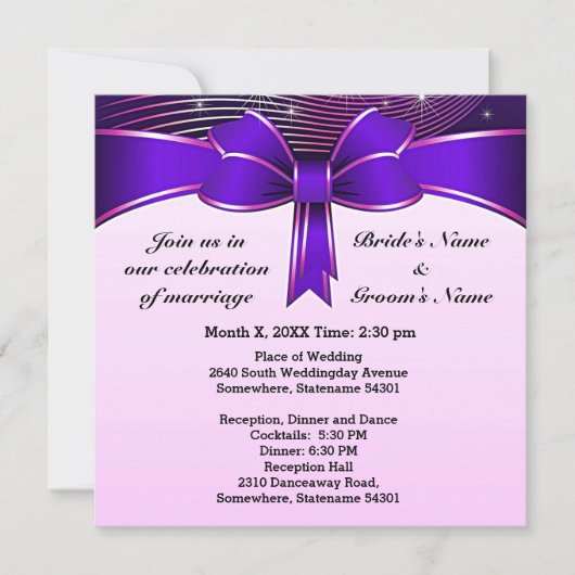 Invitation Festive Blue Ribbon Mariage 5,25 pouces (Devant)