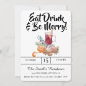 Invitation Festive Boissons Fête Manger Boire & Soyez Joyeux! (Devant)