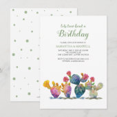 Invitation Festive Cactus Fiesta Twins Anniversaire Invitatio (Devant / Derrière)