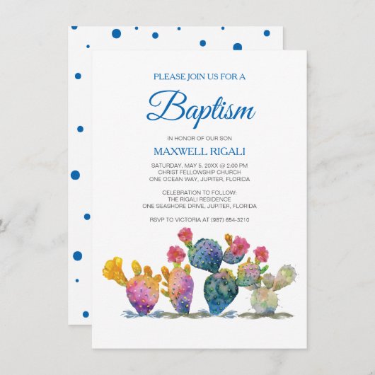 Invitation Festive Cactus GARÇON BAPTISM Fiesta (Devant / Derrière)