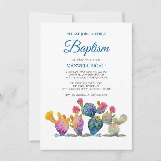 Invitation Festive Cactus GARÇON BAPTISM Fiesta (Devant)