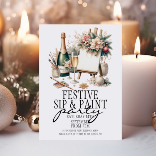 Invitation Festive Champagne Sip and Paint Christmas