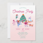 Invitation Festive Chiens mignons Patinage sur glace Patinage (Devant)