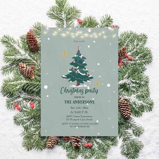 Invitation Festive Christmas Dinner Invitation-Snowflake Tree