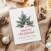 Invitation Festive Christmas Tree Red Retro Typography 