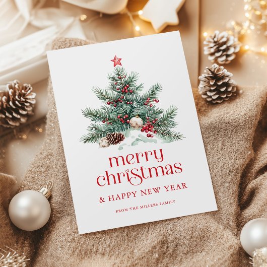 Invitation Festive Christmas Tree Red Retro Typography 