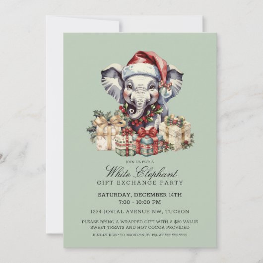 Invitation Festive Christmas White Elephant Gift Exchange (Devant)