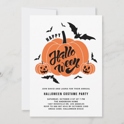 Invitation Festive Citrouille Éffrayante fête d'Halloween (Devant)