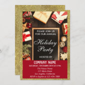 Invitation Festive Compagnie Fête de vacances Red & Gold Part (Devant / Derrière)