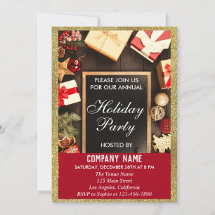 Invitation Festive Compagnie Fête de vacances Red & Gold Part