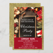 Invitation Festive Compagnie Noël Parties scintillant Rouge & (Devant / Derrière)