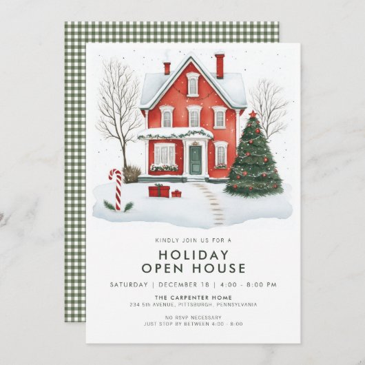 Invitation Festive Country Home Vacances Open House Invitatio (Devant / Derrière)