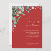 Invitation Festive Crimson Rouge Eucalyptus Mariage de verdur (Devant)