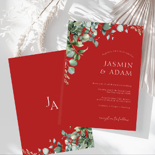 Invitation Festive Crimson Rouge Eucalyptus Mariage de verdur