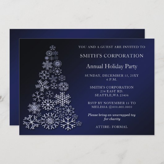 Invitation Festive d'argent bleu Fête de l'entreprise (Devant / Derrière)