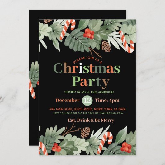 Invitation festive de Noël (Devant / Derrière)