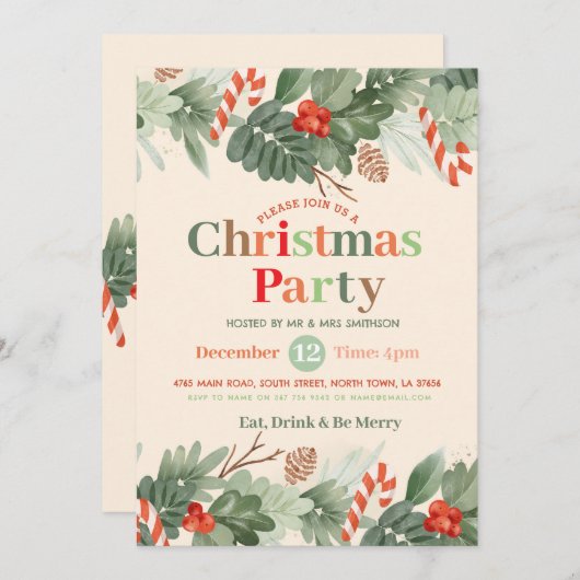 Invitation festive de Noël (Devant / Derrière)