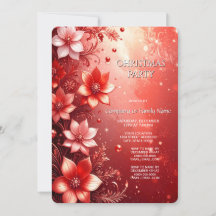 Invitation festive de Noël à fleurs rouges