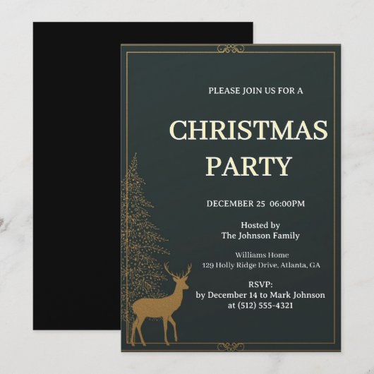 Invitation festive de Noël au renne (Devant / Derrière)