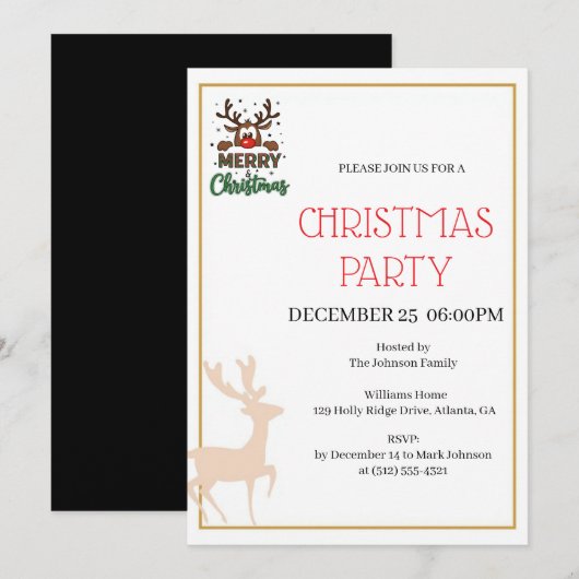 Invitation festive de Noël au renne (Devant / Derrière)