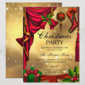 Invitation festive de Noël Rouge Vert Or (Devant / Derrière)