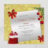 Invitation Festive Decorations Gold Christmas Party (Devant / Derrière)